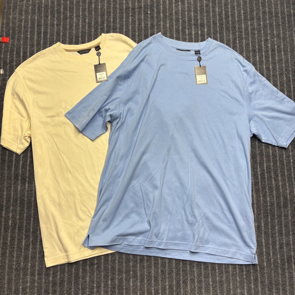 Kenneth Roberts 2 Pack Bundle Cotton T-Shirts Size LARGE Blue & Yellow Tee